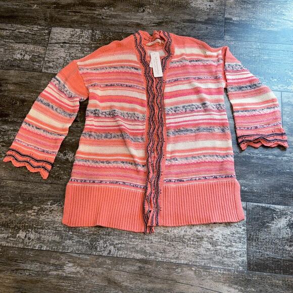 Soft Surroundings Sweater Womens Small Open Cardigan Emberglow Striped NWT - Picture 2 of 12